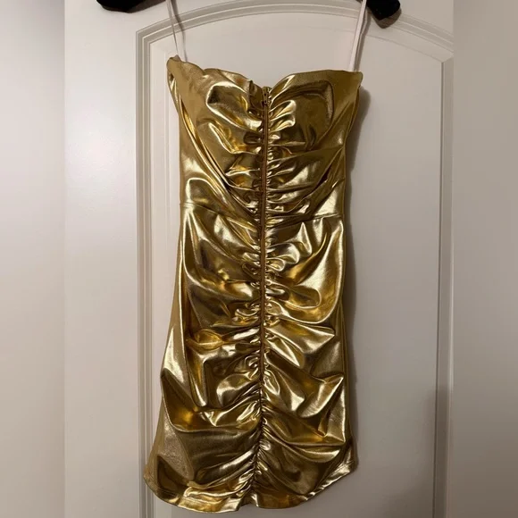 Alex Perry Metallic Gold Strapless Mini Dress - Picture 6 of 7
